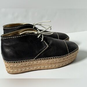 Prada Black Leather lace-Up Platform Flatform Espadrilles shoes booties, 7.5